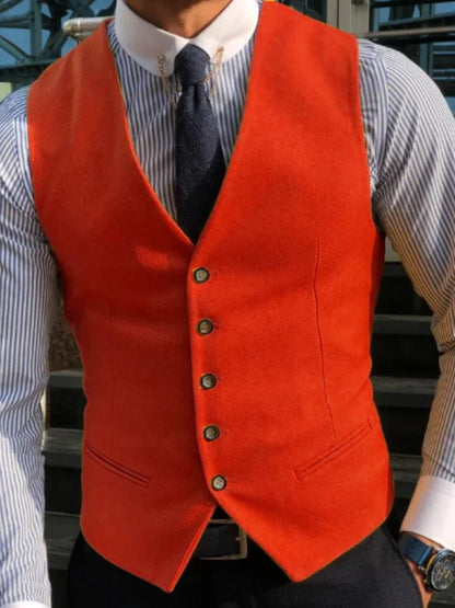 Men Vest Yellow Solid V Neck Single Button Waistcoat For Wedding Party Banquet Business Casual Daily Office Work Men Suit Vest