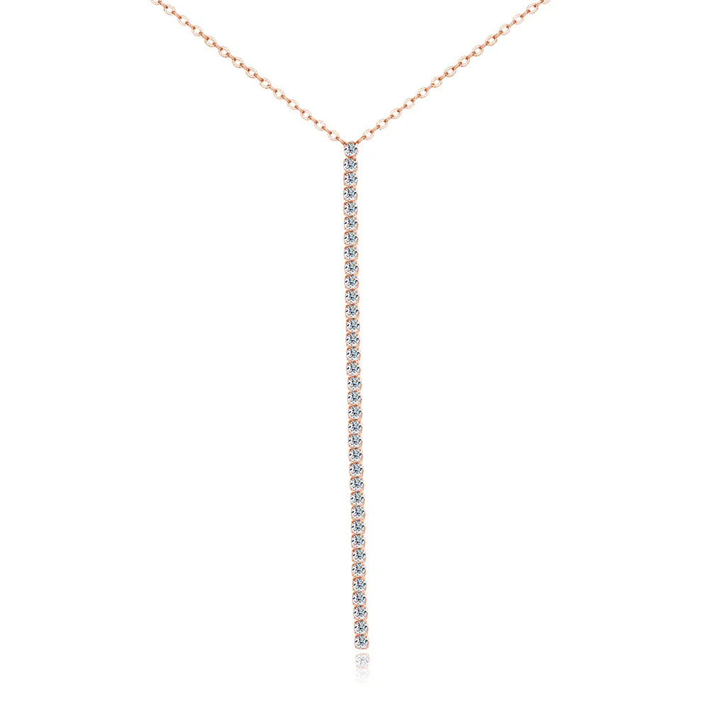 2mm Moissanite Necklaces for Women Long Bar Line Pendant Drop Y Chain Dainty Jewelry GRA s925 Sterling Silver Necklace