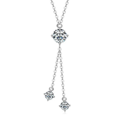 Full Round Cut Moissanite Tassel Chains Pendant Necklaces for Women Real S925 Sterling Silver Fine Jewelry Gifts Collar