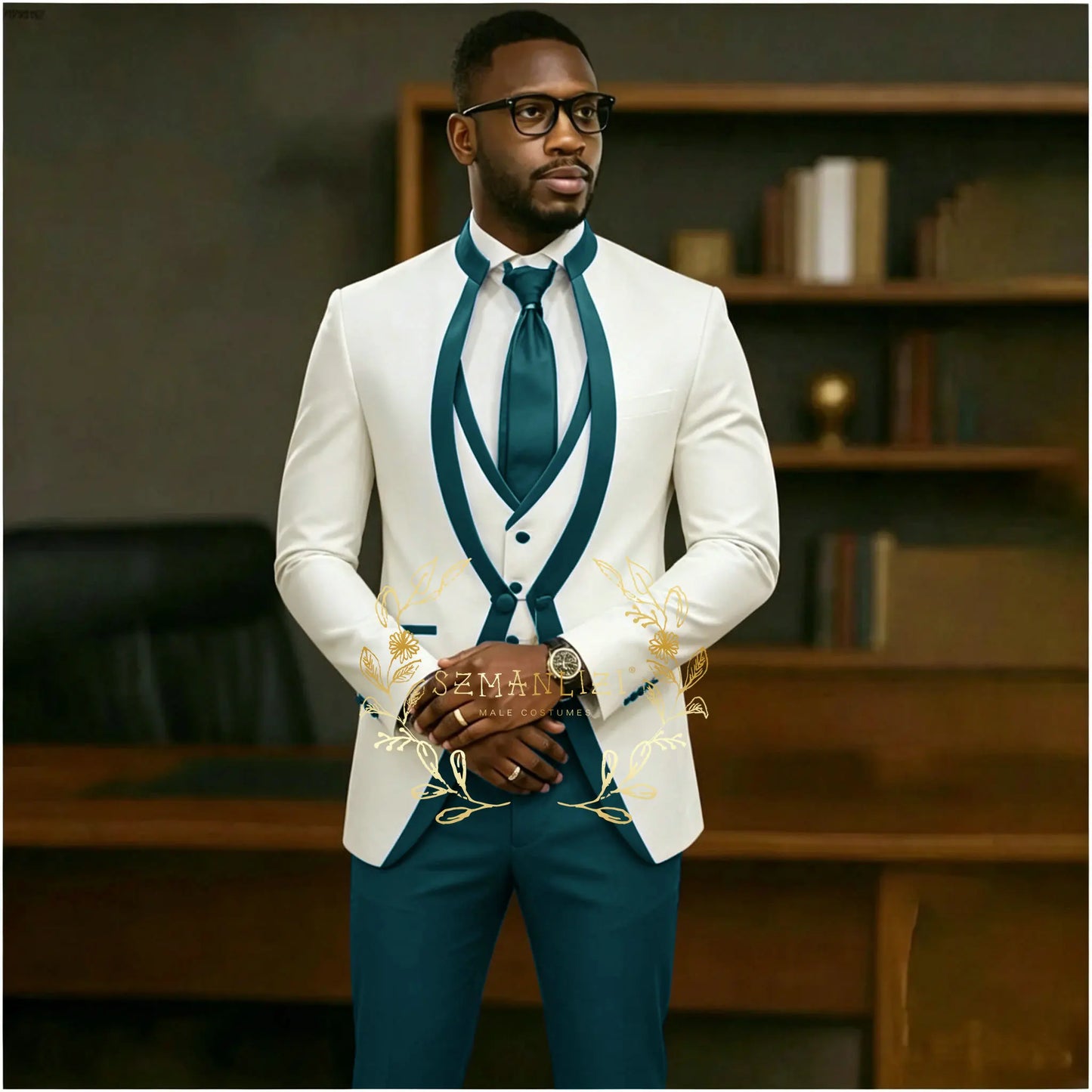 Handsome Formal Tuxedos Suits For Men Wedding Party Dress Slim Fit 3 Pieces Groomsmen Jacket Vest Pant 3 Piece Male Costume
