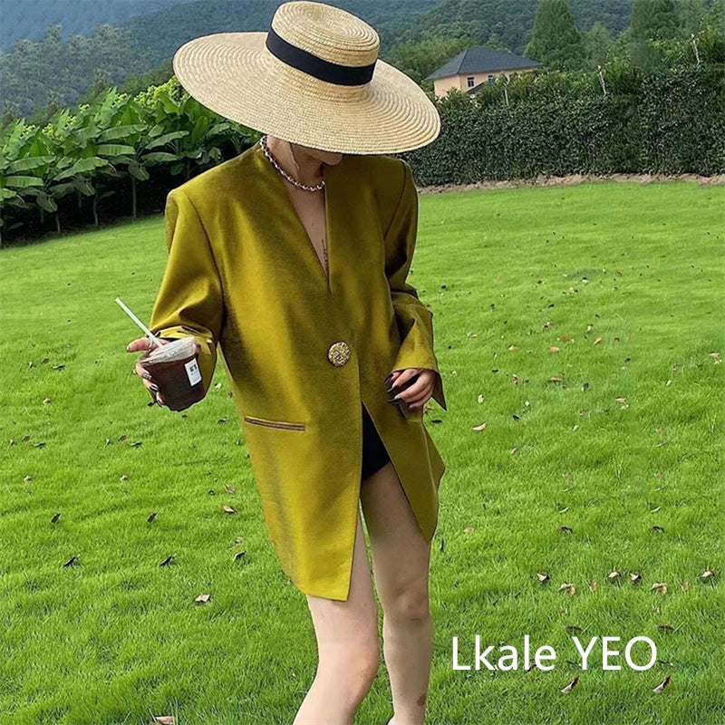 Women's Blazer Coat 2025 Spring Autumn Fashion Retro Style Advanced Ladies Suit Jacket Korean Version Temperament Lady Outerwear