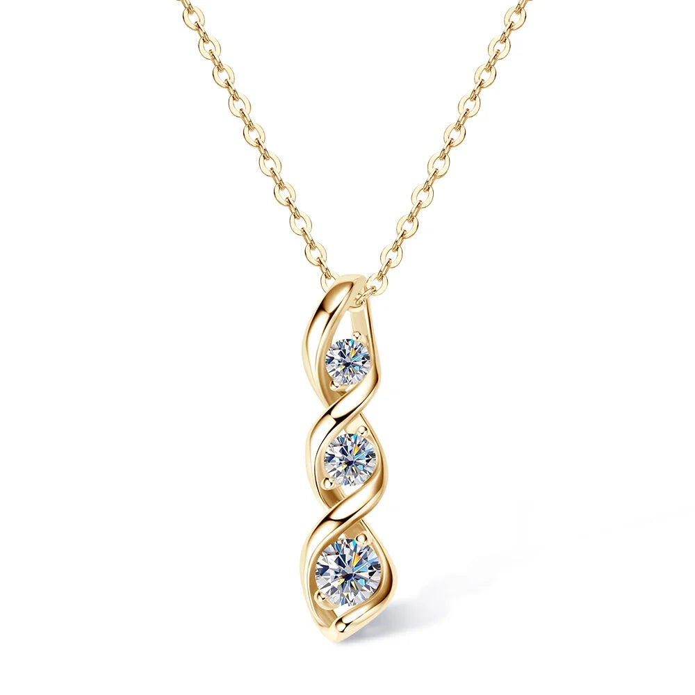 Moissanite Diamond Necklace Gift for Women 925 Sterling Silver 18K White/Yellow Gold Plated Twisted Pendant Chain