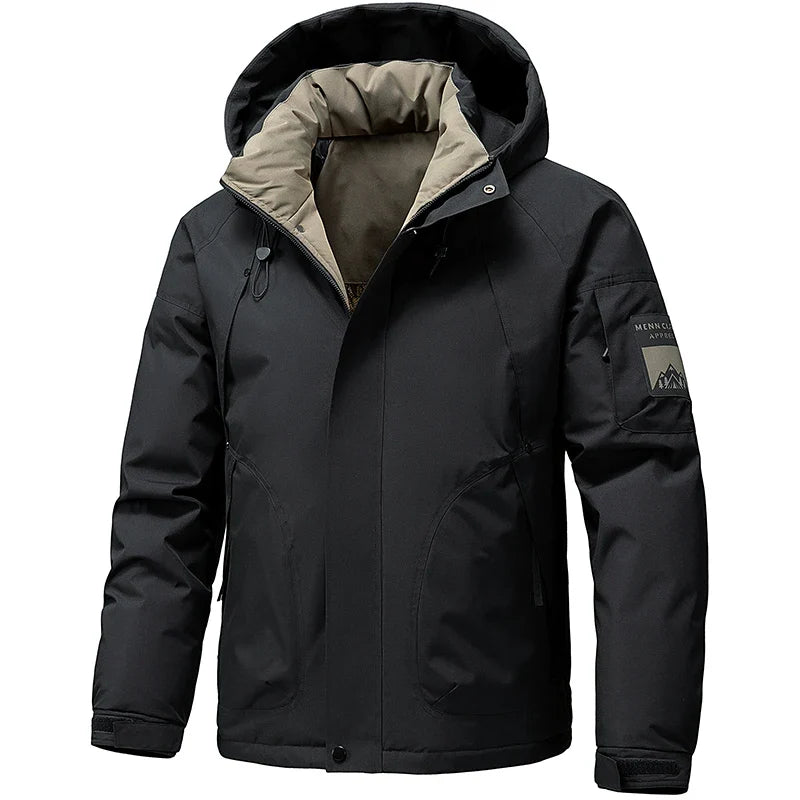Thick Padded Waterproof Jacket Men Outdoor Softshell Zip Up Hooded Jacket Windbreaker Hiking Camping Coat Autumn Winter Overcoat