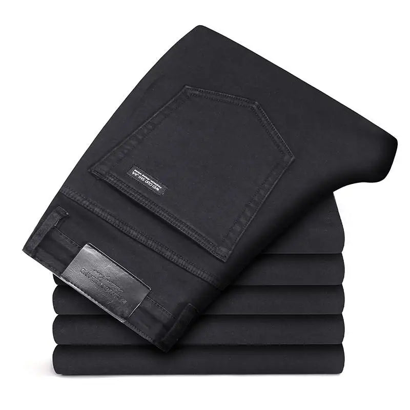 New Men's Fashion  Business Casual Stretch Slim Jeans Classic Trousers Denim Pants Male Black Blue