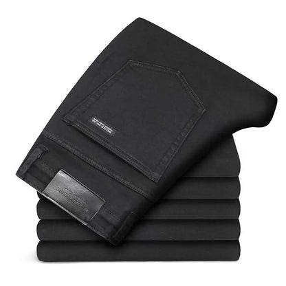 New Men's Fashion  Business Casual Stretch Slim Jeans Classic Trousers Denim Pants Male Black Blue