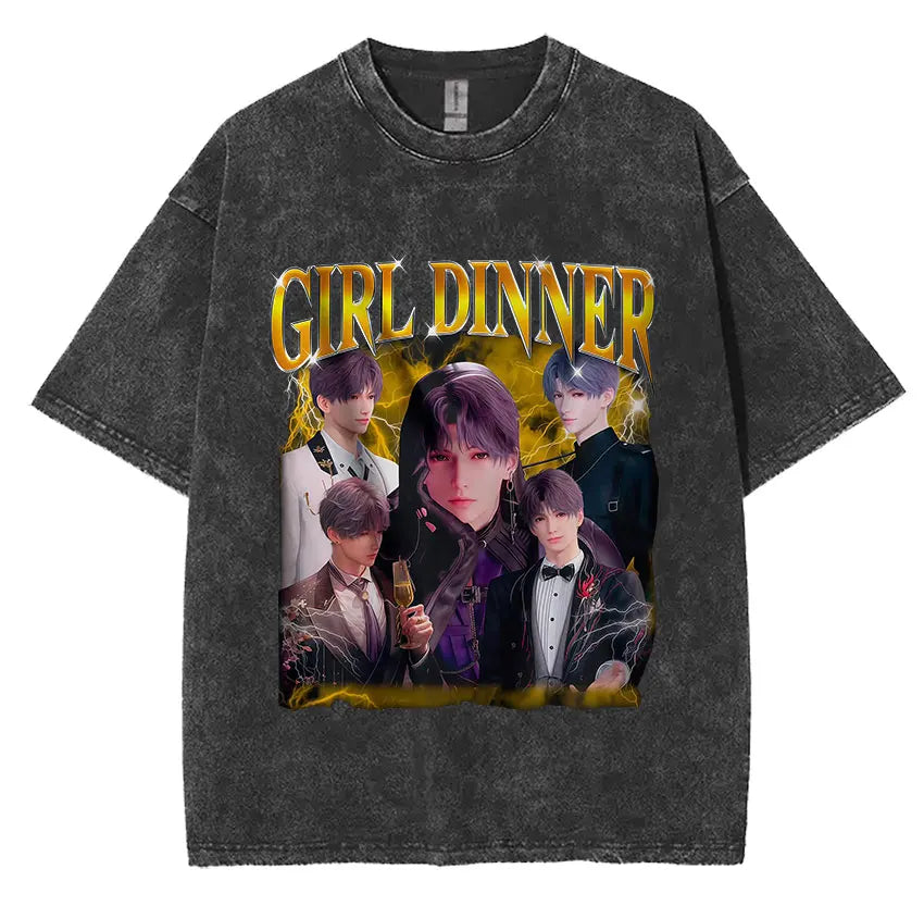 Sylus Love and Deepspace Vintage Washed T Shirts Girl Dinner Summer Harajuku Graphic T-Shirt Men's Women Oversized Cotton Tshirt