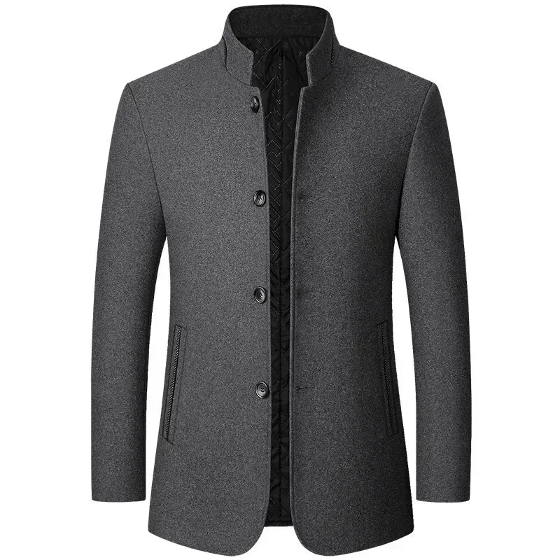 Brand 2026 Winter Coat Mens Chinese Stand Collar Solid Coats for Man Autumn and Winter Business Casual Woolen Jacket