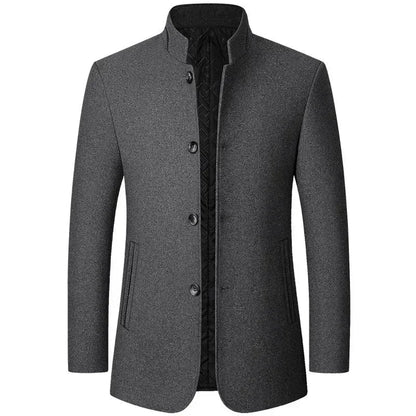 Brand 2026 Winter Coat Mens Chinese Stand Collar Solid Coats for Man Autumn and Winter Business Casual Woolen Jacket