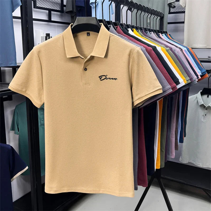 cotton100% hot sale men's new short sleeve polo shirt summer lapel letter printing ventilate t-shirt business classic mans wear