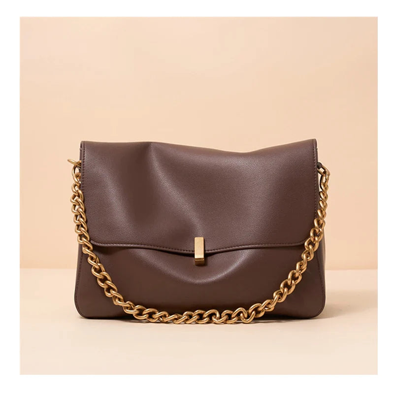 Genuine Leather Large Chain Shoulder For Women 2026 Luxury Designer Office Messenger Bags Satchel Cow Ladies Handbags