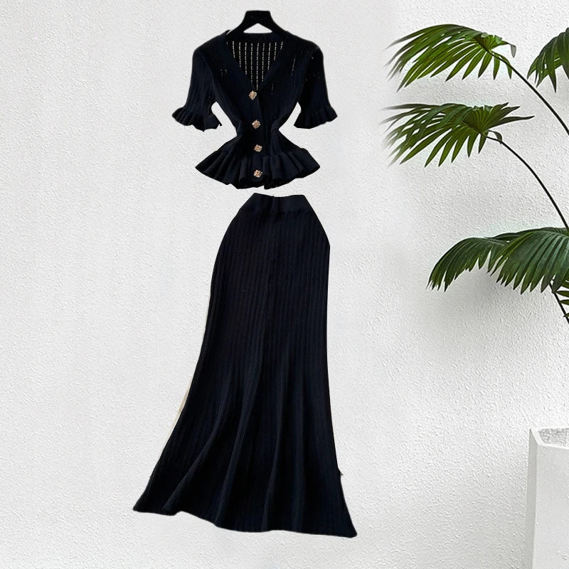 Brand Fashion One-piece Knitted Maxi Dress Women Elegant V-neck Ruffled Slim Waist Bodycon Sweater Dress Party Vestido