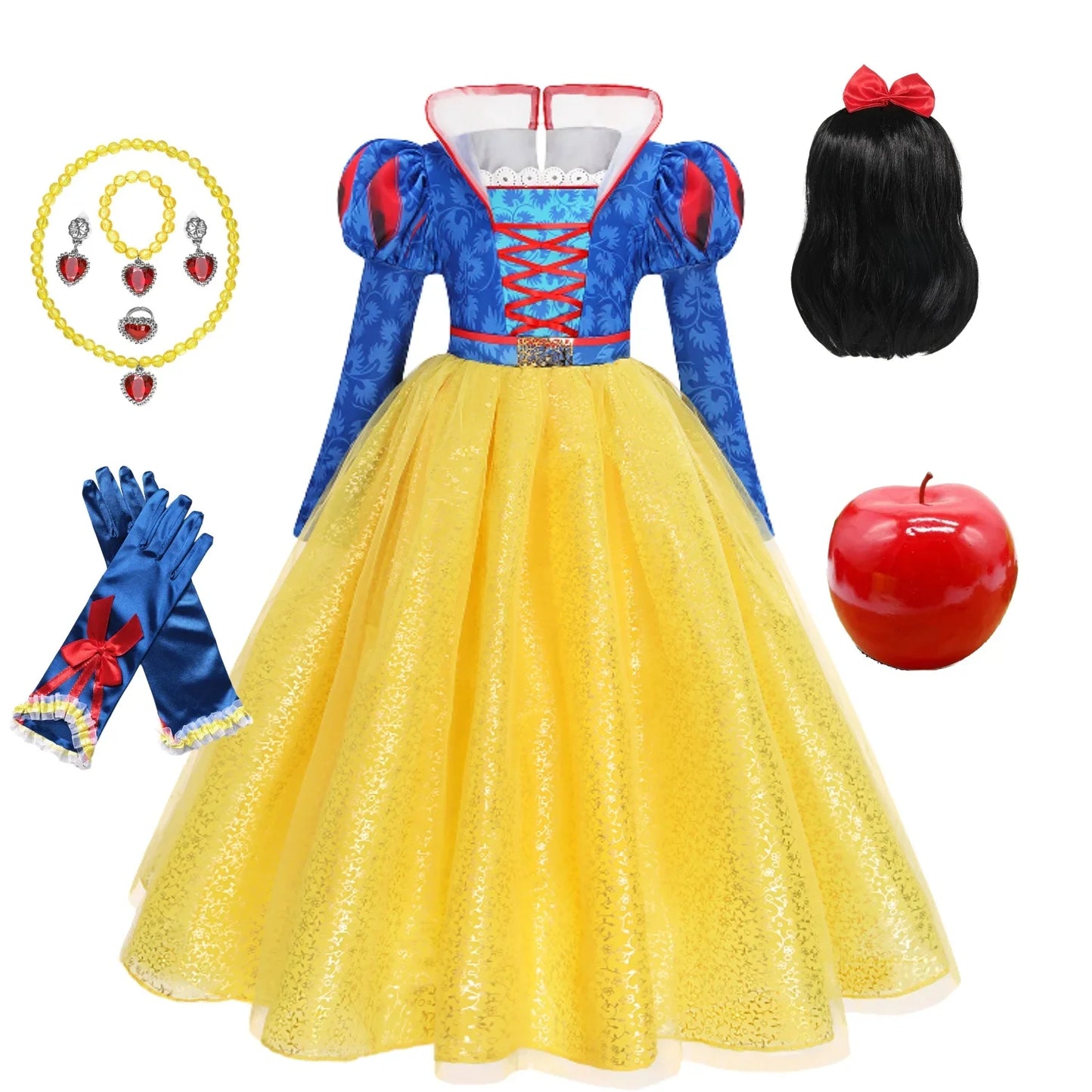 2026 Deluxe Snow White Princess Gown Puff Sleeve Stand Collar Girl Fairy Kid Cosplay Costume Toddler Carnival Apparel Dresses