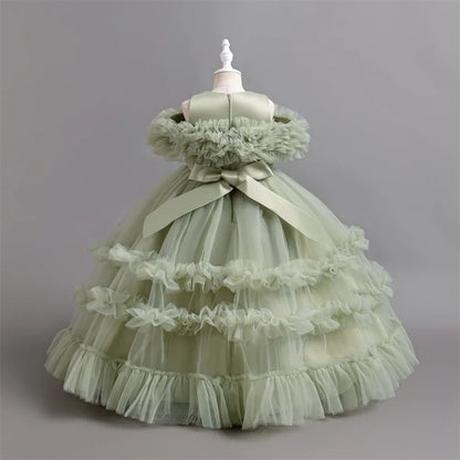New Elegant Dress for Girls Flower Wedding Long Embroidered Panto Skirt 4-12 Years Old Piano Performance Girl Dress