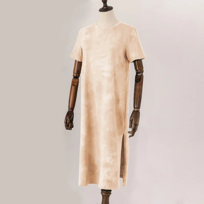 Original Casual 94% Cotton Summer Women's Dresses Solid Short Sleeve Spilt Long Midi Dress Fashion Sundress Female Clothing