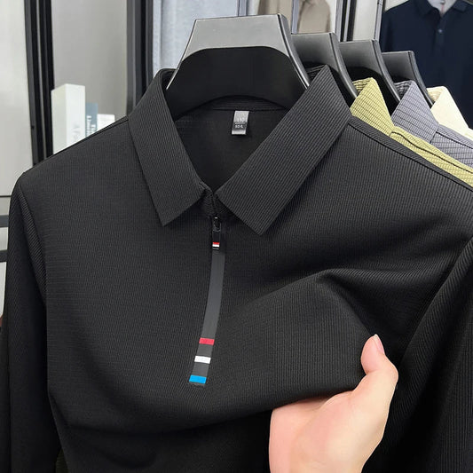 Light luxury half zipper men long sleeve polo shirt high-quality unique checkered printed Korean style trend new casual T-shirt