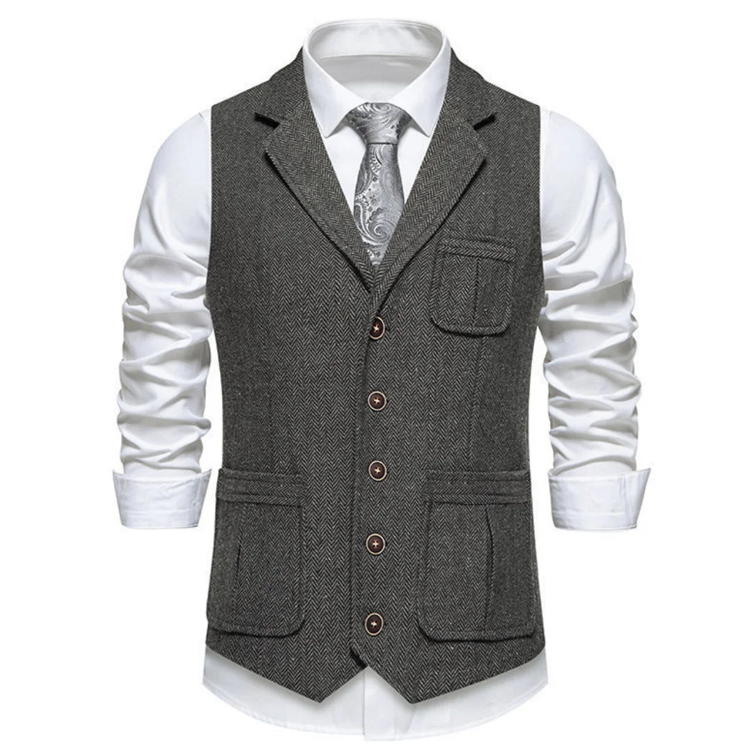 Men Vest Drak Gray Herringbone Single Button Waistcoat For Wedding Birthday Banquet Party Business Work Daily Men Suit Vest