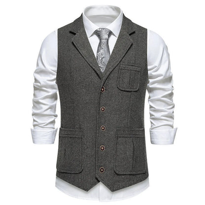 Men Vest Drak Gray Herringbone Single Button Waistcoat For Wedding Birthday Banquet Party Business Work Daily Men Suit Vest