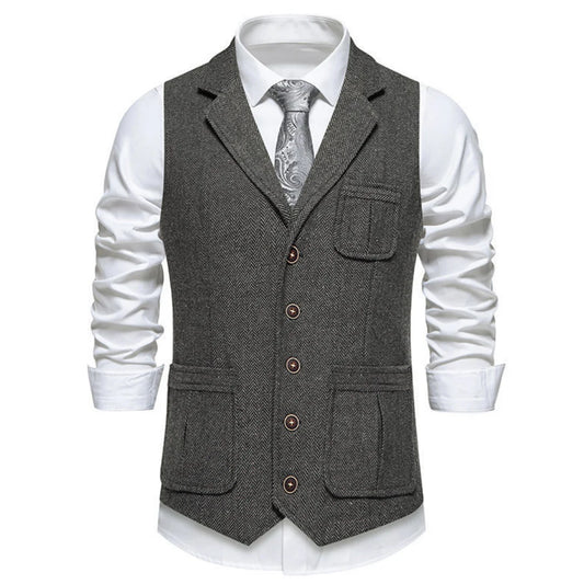Men Vest Drak Gray Herringbone Single Button Waistcoat For Wedding Birthday Banquet Party Business Work Daily Men Suit Vest