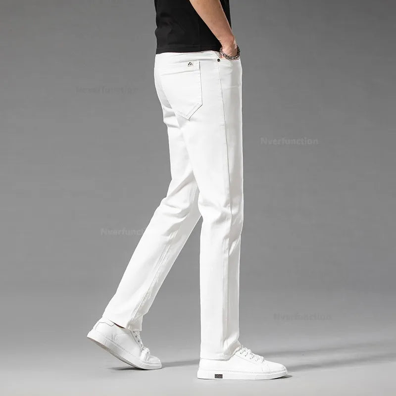 Luxury Men's White Slim Jeans Spring Summer New 98% Cotton Stretch Fashion Casual Male Clothes Straight Denim Trousers