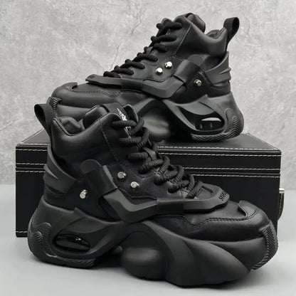 Men's Boots High Top  New Trend Wear-resistant Synthetic Leather Boots Casual Lace Up Height Increasing Fashion Boots 2025