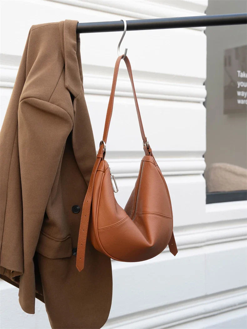 Slouchy Genuine Leather Hobo Bags For Women Luxury Cowhide Soft Crescent Shoulder Bag Crossbody Work Purses Handbags