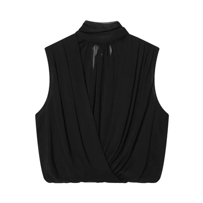 Women's Top 2026 New Spring Summer Fashion Black Sleeveless Pleated Top for Women Casaul Chic Women Top