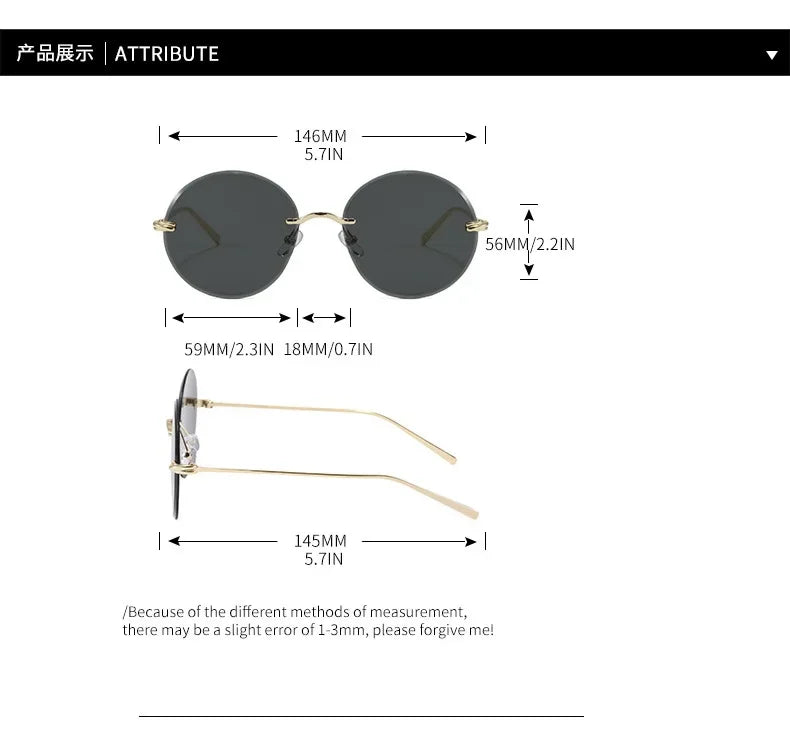 2026 New Fashion rimless circle frame sunglasses for women new alloy oversize gradient knot sun glasses ladies sexy shades uv400