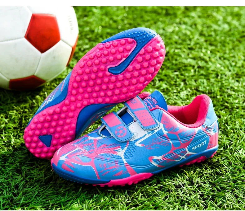 Kids Soccer Shoes Outdoor Non-Slip Football Sports Shoes Boy Training Shoes Child HOOK&LOOP Lightweight Children's Soccer Cleats