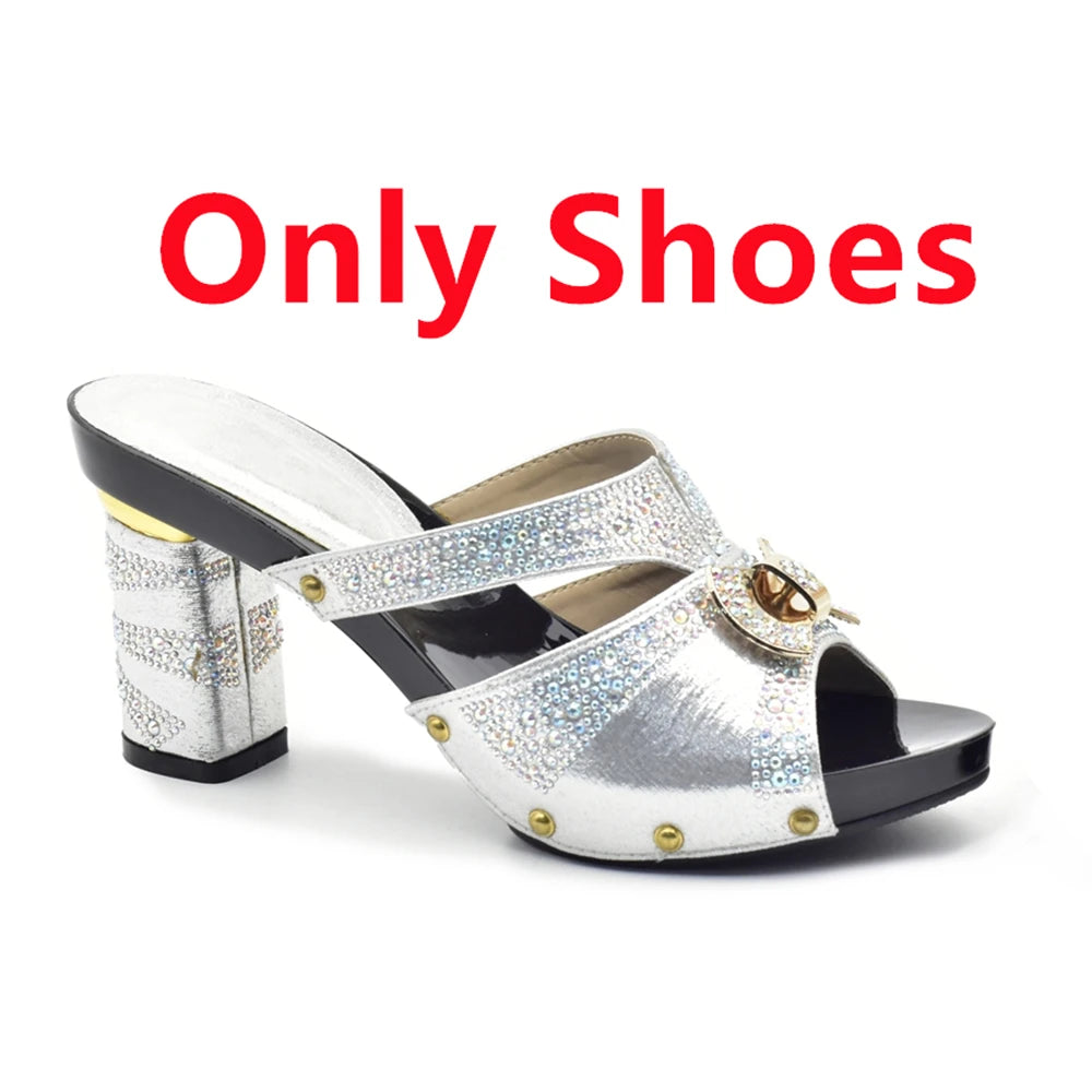 Latest Red Color Italian Ladies Shoes and Bag Sets Decorated with Rhinestone African Matching Shoes and Bags Italian In Women