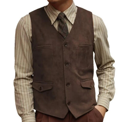 Men Vest Coffee Velvet Single Button With Pocket Waistcoat For Wedding Birthday Banquet Business Casual Work Daily Men Suit Vest