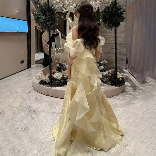Flowers Off Shoulder Prom Dress Ruffles Party Gowns for Women 3D Flowers Princess Evening Gown vestidos de fiesta Customized
