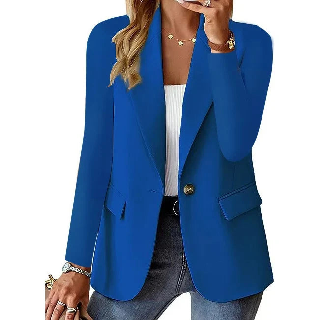 Women\'s Solid Color Fashion Casual Long Sleeve Button Pocket Blazer Solid Button Casual Elegant Coat Trendy Loose Suit Outwear