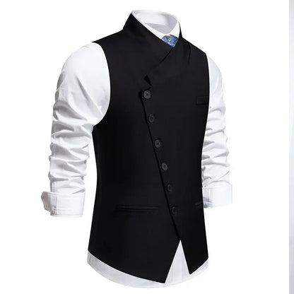 Men's Wedding and Party Vest with Diagonal Front Placket and Single-Button Closure