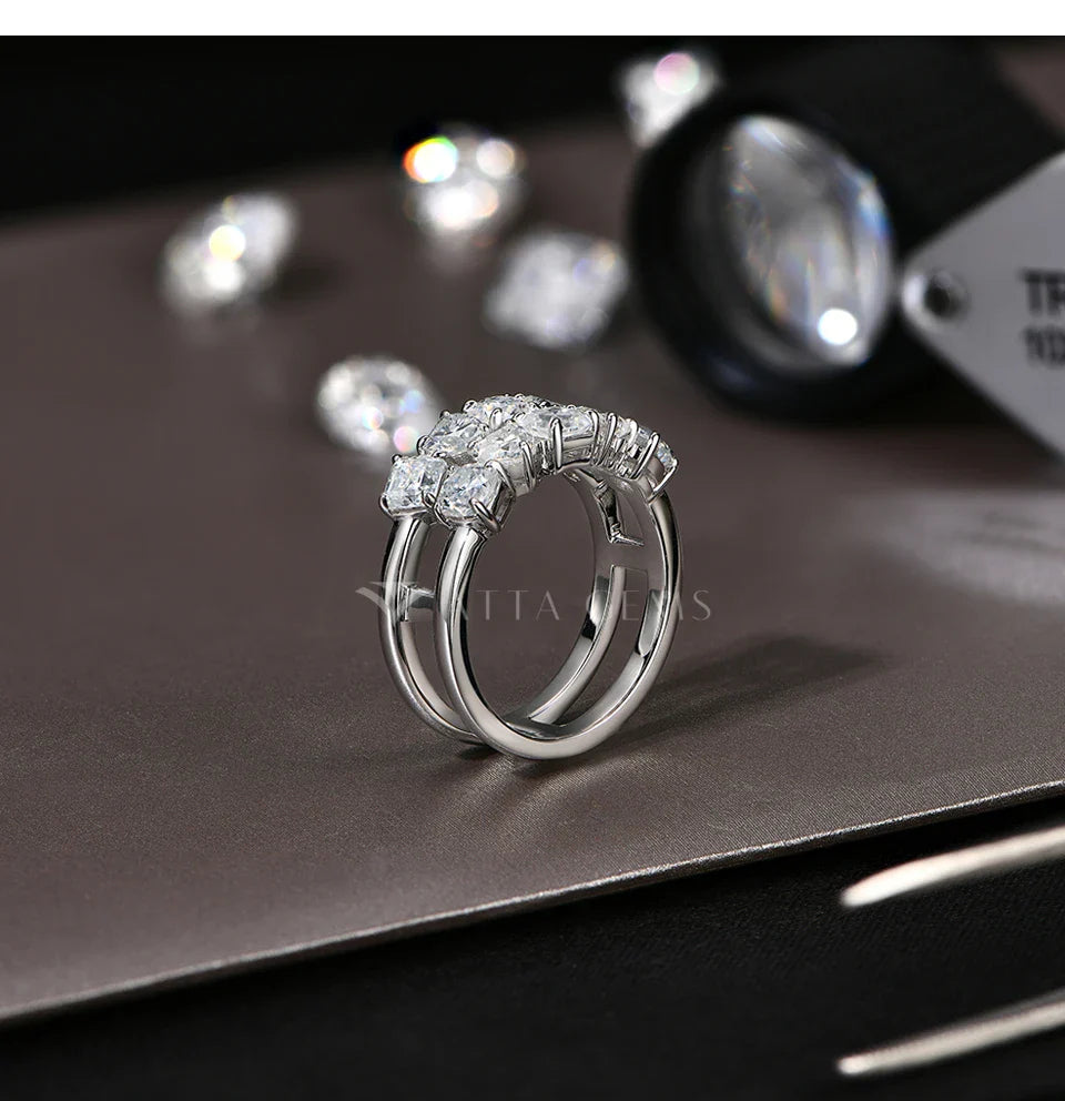 ATTAGEMS Bague en Moissanite diamantée taille 3,2 carats pour femme en argent S925 plaqué or blanc 18 carats Bijoux de fiançailles et de mariage de qualité supérieure