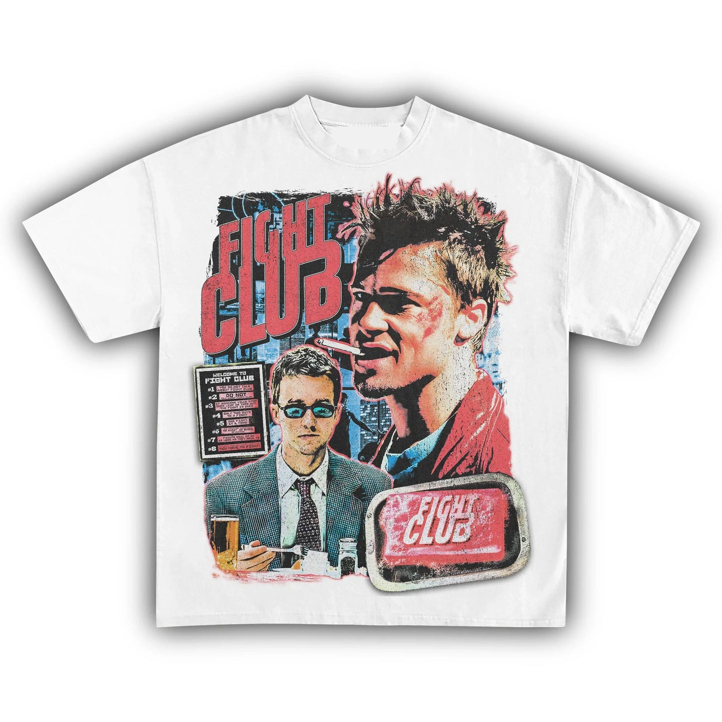 Fight Club Brad Pitt Edward Norton Retro T Shirt for Men Women Vintage Cult Classic Movie Graphic Tee Streetwear