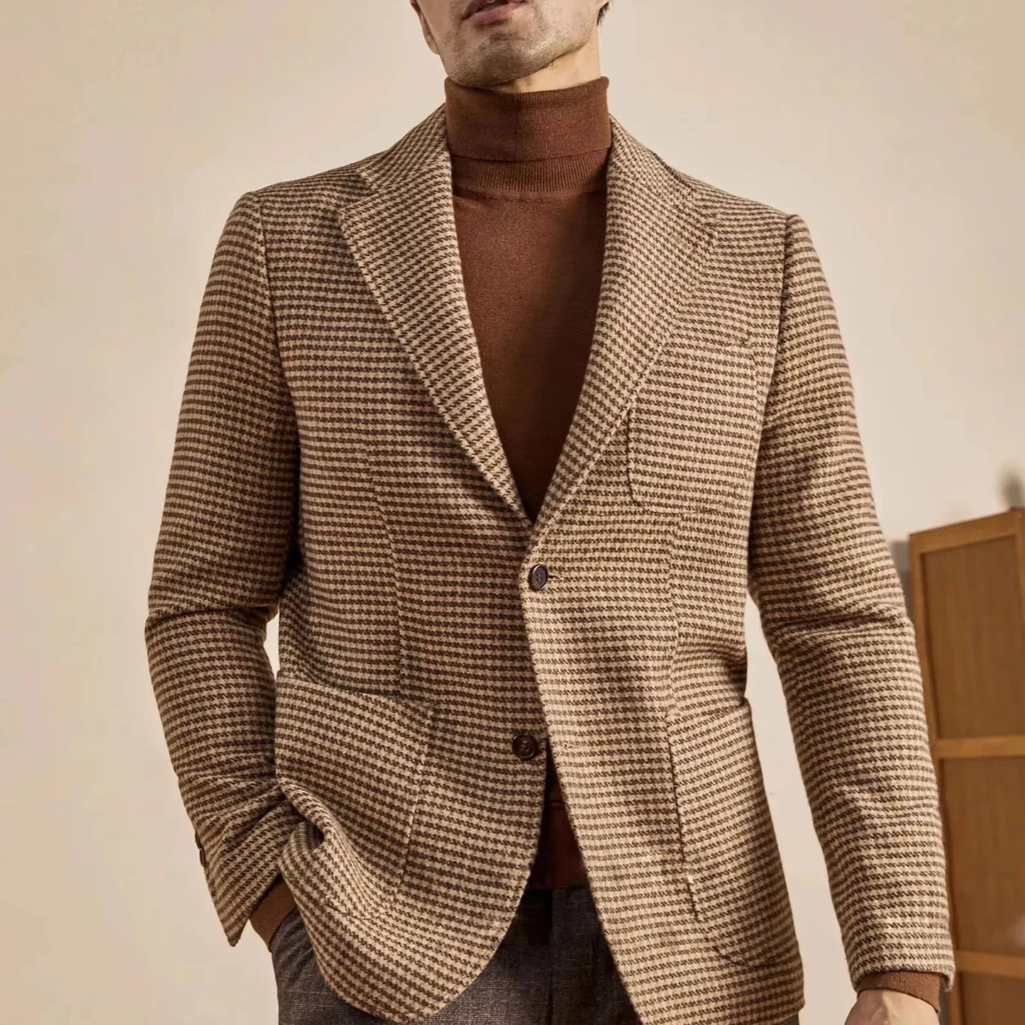 Men's Retro Suit Jacket English Style Casual Men's Large Size Jacket British Gentleman Wool Suit Trendy Tweed Houndstooth Suits