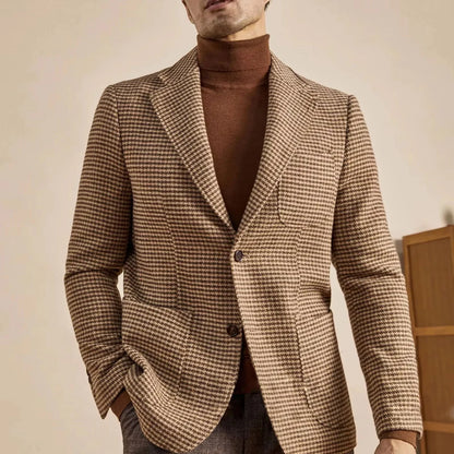 Men's Retro Suit Jacket English Style Casual Men's Large Size Jacket British Gentleman Wool Suit Trendy Tweed Houndstooth Suits