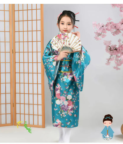Kids Japanese Kimono Bathrobe Gown Japan Style Flower Yukata Dress Vintage Haori For Girl Halloween Cosplay Traditional Costume