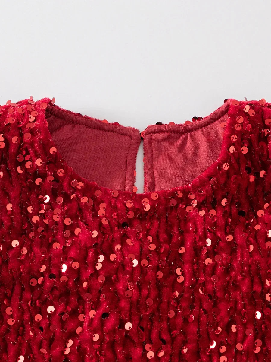 Sequin Girls Dress Kids Fluffy Birthday Formal Prom Dresses Evening Gown for Summer Princess Girls Costumes