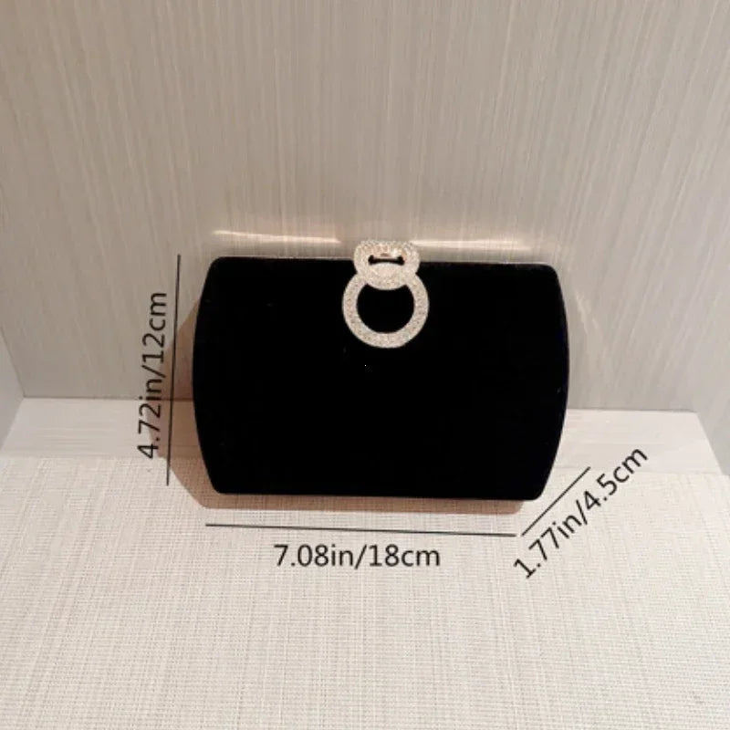 Ladies Autumn Winter Velvet Box Dinner Bag Sparkly Rhinestone Decoration Banquet Bag Clutch Evening Dress Bag Party