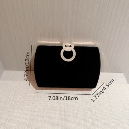 Ladies Autumn Winter Velvet Box Dinner Bag Sparkly Rhinestone Decoration Banquet Bag Clutch Evening Dress Bag Party