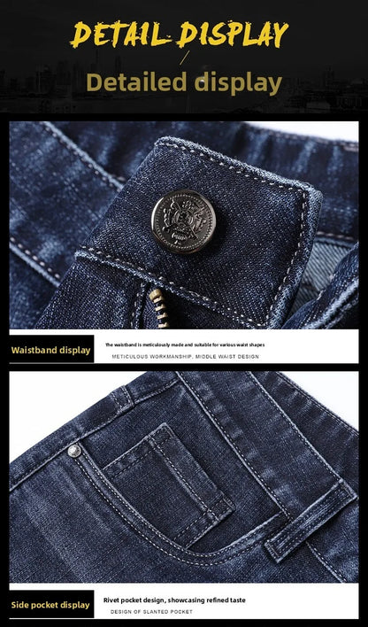 2026 Four Seasons Fashion Brand Straight Leg Jeans Men Business Casual Loose Stretch Long Pants Trousers