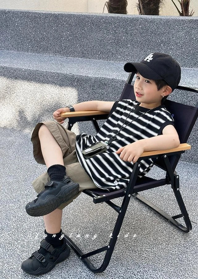 Striped Sleeveless Vest Children Clothing Top and Bottom Clothing Set Fashion 8 14 Years Children's Suit for Boy Clothes Outdoor