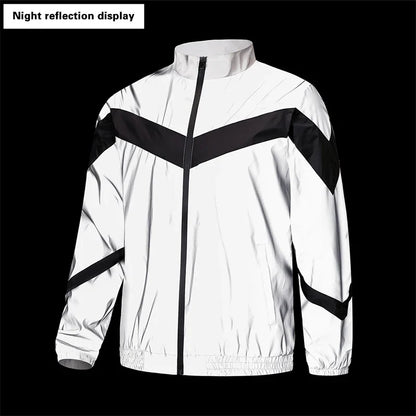 Night Reflective Jacket Men's Fashion Stand Collar Splicing Spring Autumn Casual Jacket Trendy Hip-hop Dance Streetwear