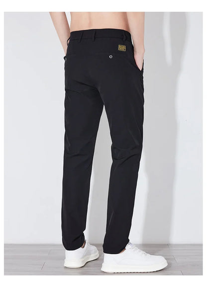 Summer Silk Stretch Smooth Trousers Men Business Elastic Waist Korean Classic Thin Cool Black Gray Casual Suit Pants Male Brand
