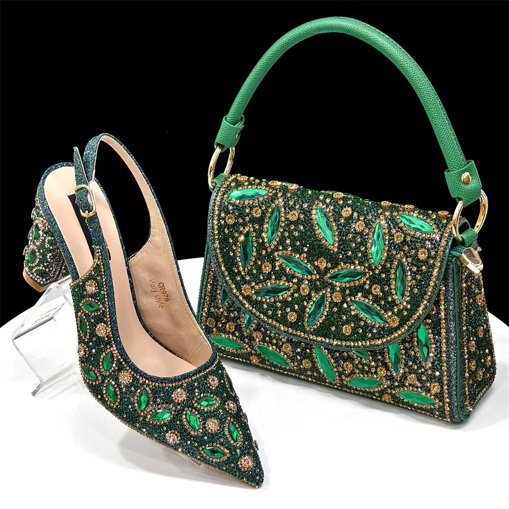 2025 Newest INS Style Black Color Elegant High Heels Nigeria Popular Design African Ladies Shoes And Bag Set For Party