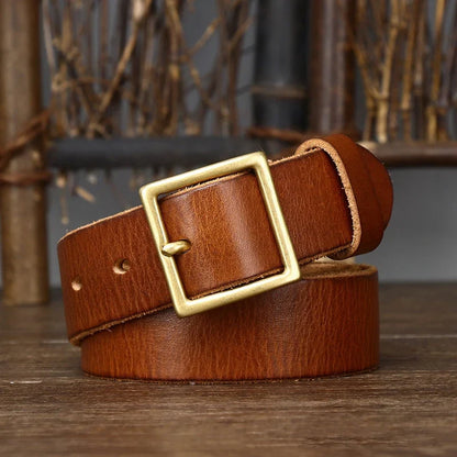 3.3CM Pure Cowhide Genuine Leather for Men's Women High Quality Jeans Brass Buckle Belts Cowboy Fashion Designer Matching Belt