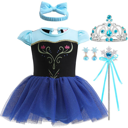 2026 Infants and Toddlers Classic Elsa Blue Short-Sleeved Princess Skirt Girl Cosplay Princess Anna Clothing + Accessories Set