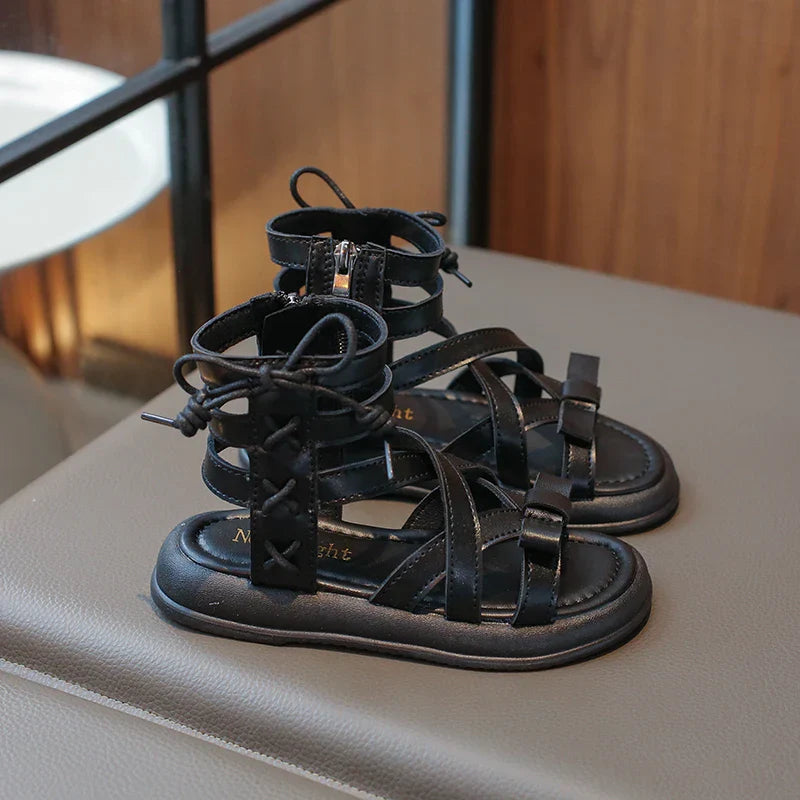 Girls Gladiator Sandals 2025 New Summer Children Fashion Princess High-top Shoes Versatile Kids Causal Beach Holiday Sandals
