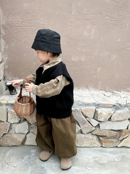 Korean Children Clothing Autumn Sets  Sweater Vest + Shirts+Pants 3Pcs Suit Spring Baby Soft Cotton Outfits Kid Casual Tracksuit
